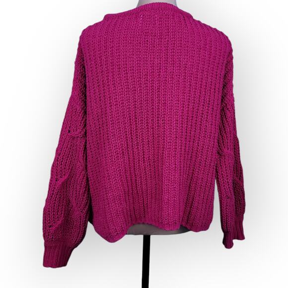 Like, Love Chunky Knit Sweater Fuchsia Sm Oversized Cabincore Cottagecore Cozy - Picture 2 of 8